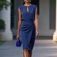 thumbnail image 2 of Antqov Dresses for Women, Solid Color Keyhole Round Neck Fitted Pleats Tapered Waist Sleeveless Knee Length Dress, Business Trendy Comfy Office Work Pencil Dresses, 2 of 6