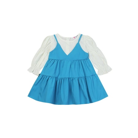 

Nokpsedcb Kids Toddler Baby Girl Long Sleeve Personalized Dress Puff Sleeve Tops Summer Outfit Blue 3-4 Years