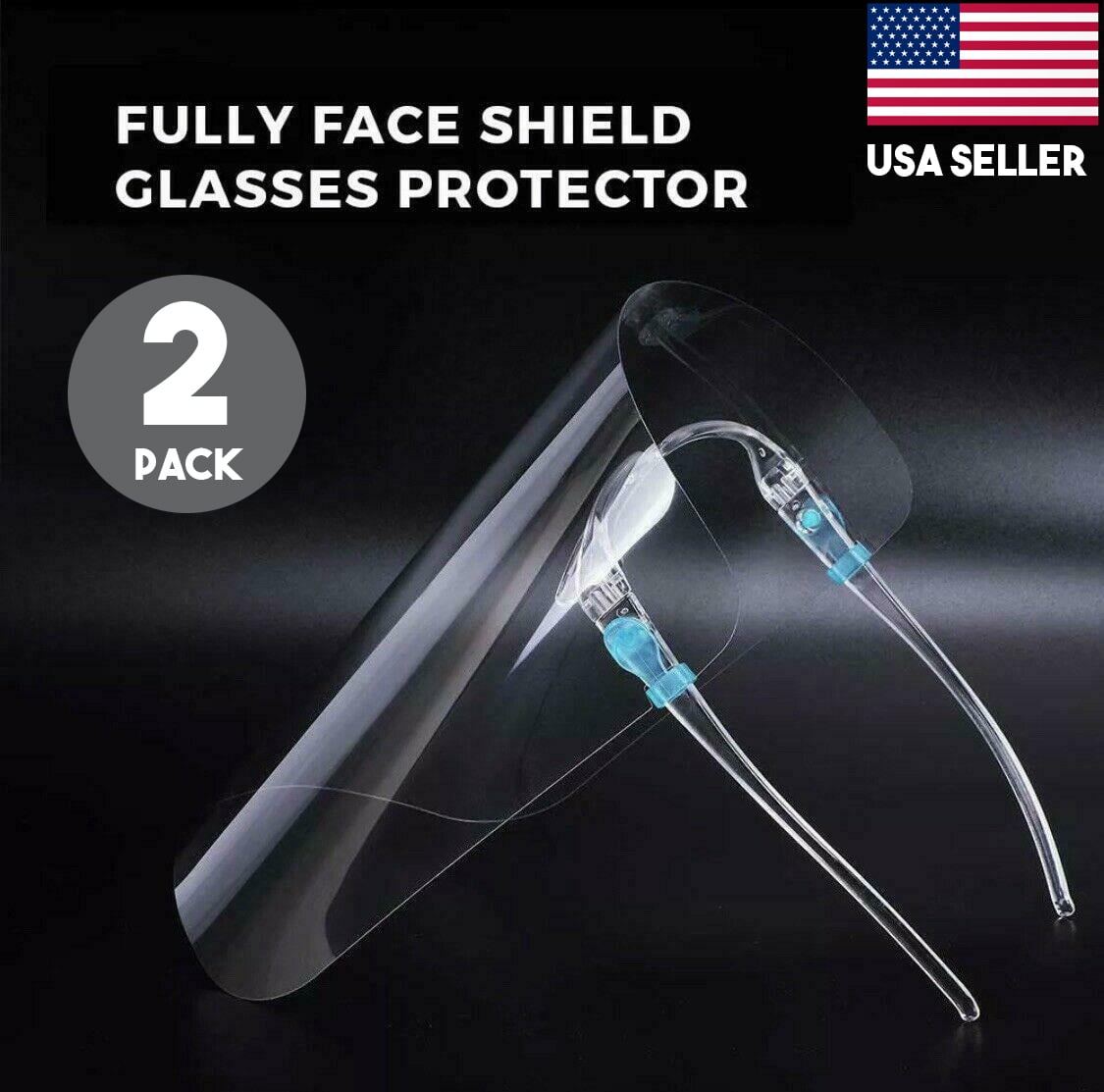Safety Face Shield, Visor Protector, Transparent Reusable Glasses Unisex Men Women Mouth Cover Guard Pack Of 2