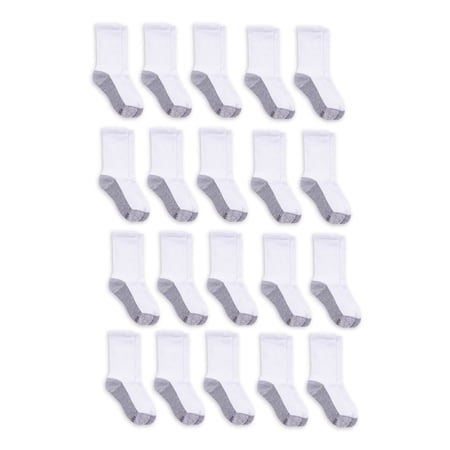 Hanes Boys Double Tough Durability 20 Pack Crew Socks, Sizes S-L