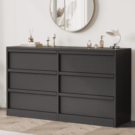 6-Drawer Dresser for Bedroom Modern Minimalist Wooden Chest of Drawers 47 Wide Anti-Tip Kit Wide Top Clothes Organizer with Roomy Drawers