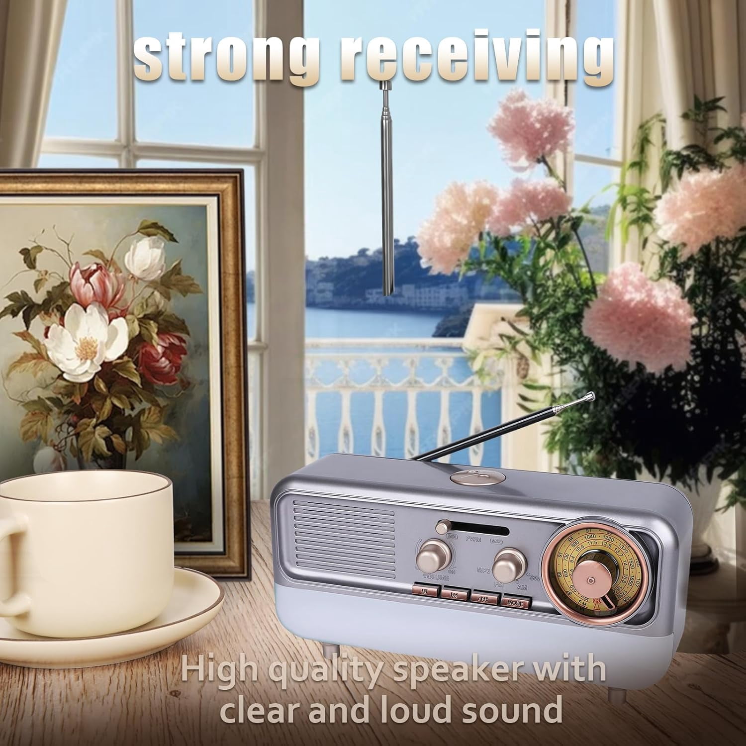 MUSICOZY Retro Portable Radio AM FM SW Shortwave Radio with Colorful Ambient Light, Vintage Bluetooth Music Player Battery Operated, Retro Sound Machine, SUB Charging, TF Card