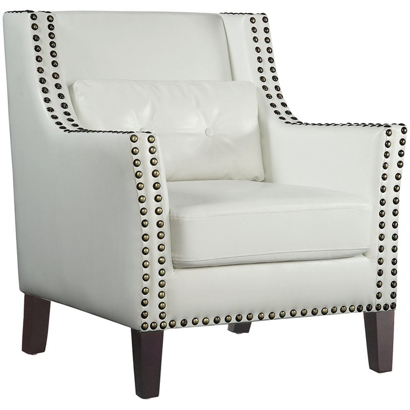 Accent Chair in White w/ Nail Head Trim
