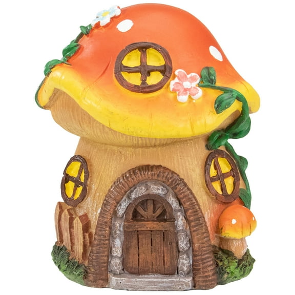 Northlight 6.25" Orange Mushroom House Outdoor Garden Statue