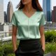 thumbnail image 2 of Eres Más Que Una Camisa de Puntuación de Prueba Moda de Verano de Mujer Color Sólido Casual Cuello en V Top de Manga Corta Mujeres Tops de Verano Casual, 2 of 5