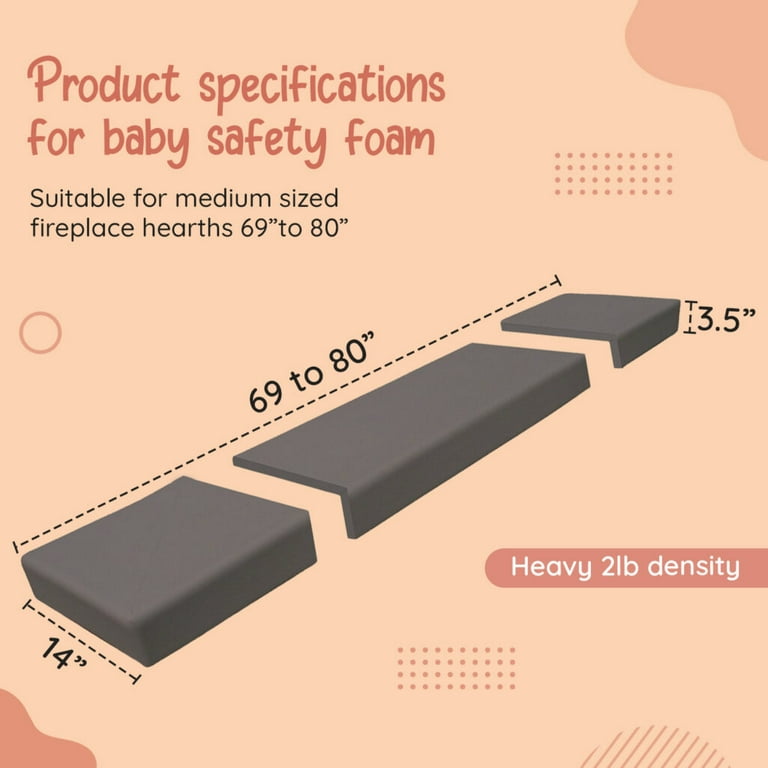 Baby Safety Foam Soft Seat Edge Cushion Fireplace Hearth Guard  Bumper Pad Child Proof Padding (Medium, Brown-fits Width from-69-80) : Baby