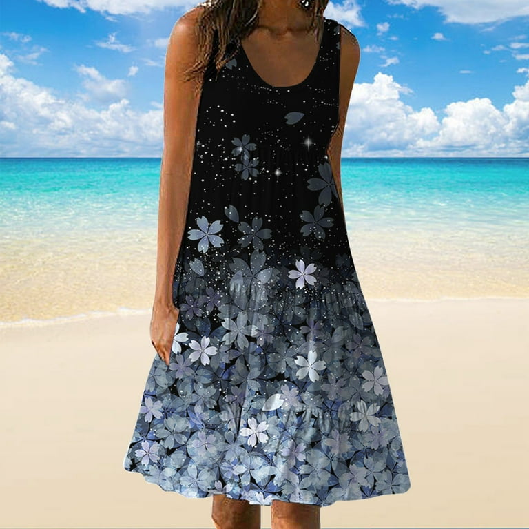 Tunic Dress Women Dot Print Sleeveless Casual Evening Party Prom Dress Black Tie Dresses for Women Evening Walmart