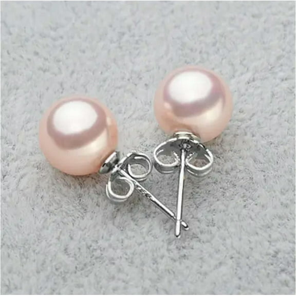 K-KED 8Mm 925 Sterling Silver Round Natural Tahitian Shell Pearl Stud Post Earrings-Pink