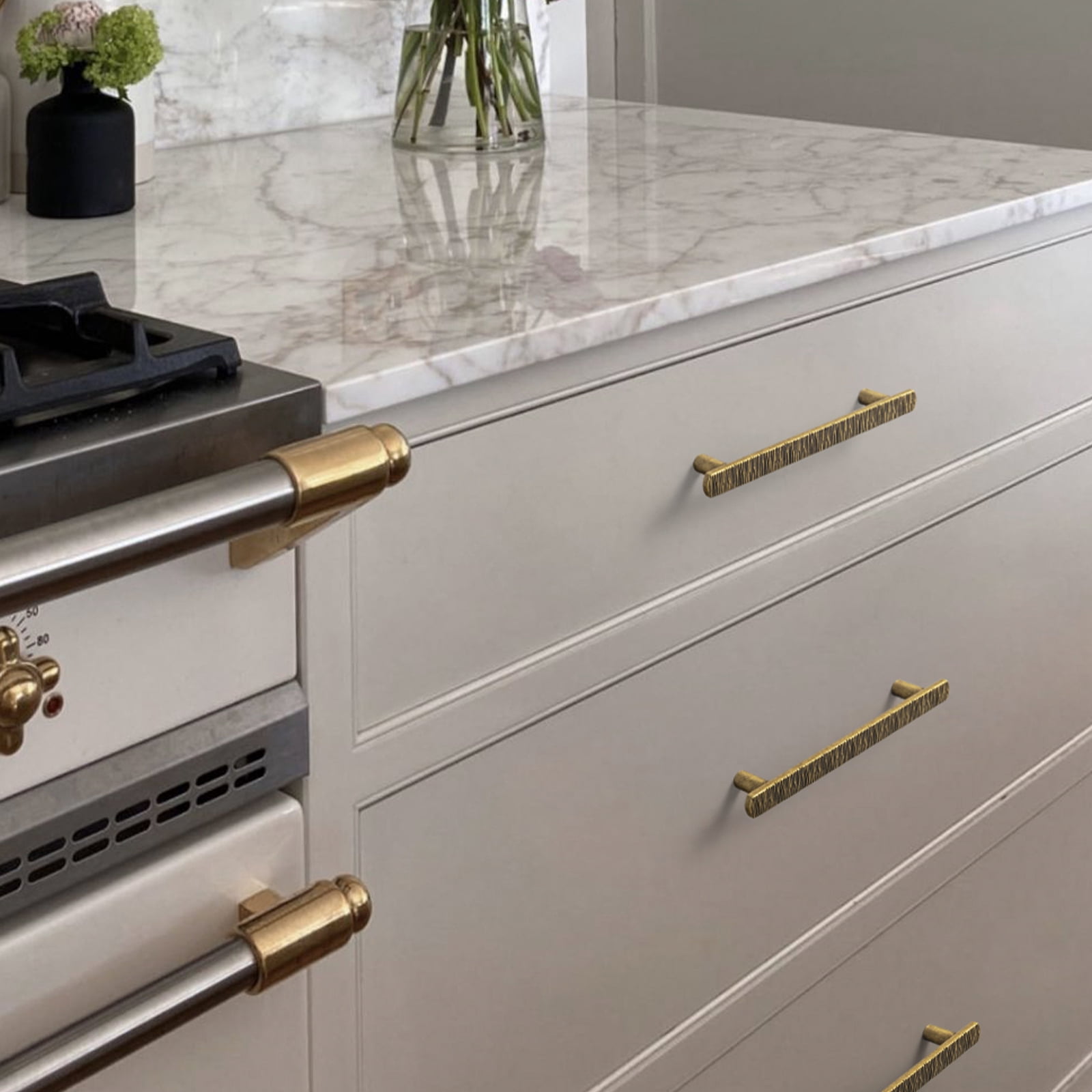 Goo-Ki 12 Pack 5''(128 mm) Hole Centers Luxurious & Sturdy Zinc Alloy Cabinet Handls, Antique Brass Cabinet Pulls for Kitchen,Drawer,Cupboard & Wardrobe