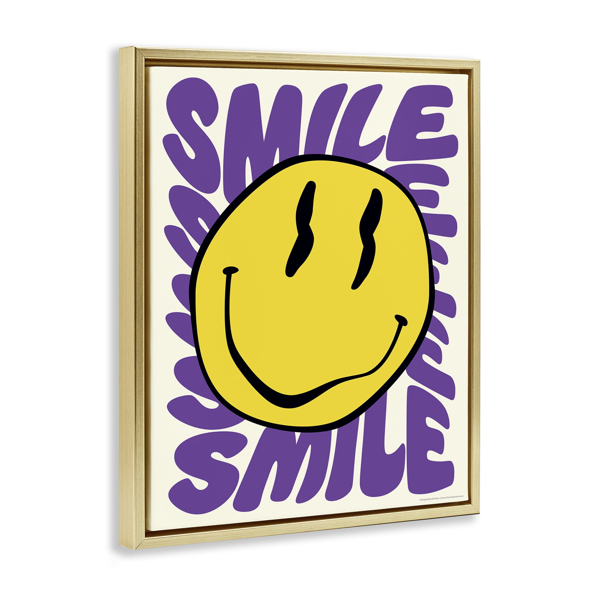 Stupell Industries Groovy Smile Typography Abstract Painting Gold Floater Framed Canvas Art Print Wall Art, 25 x 31