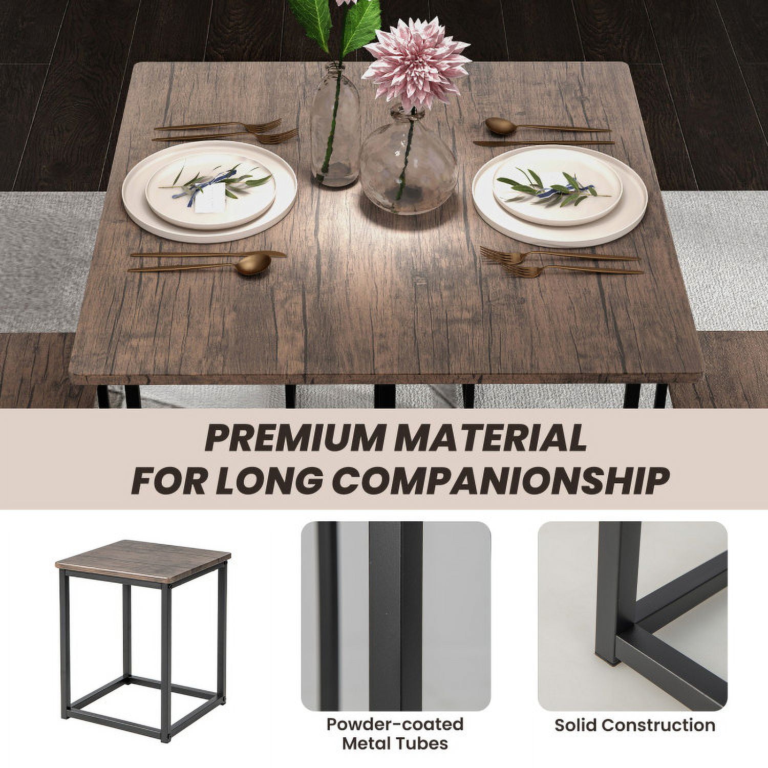 Finihen Dining Set, Dining Table Set, 5 Piece Dining Table Set with 4 Stools, for Home, Restaurant, Gray