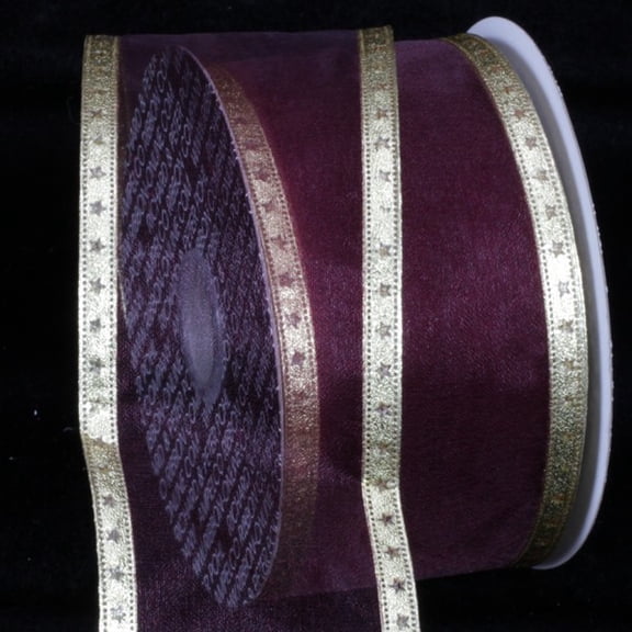 Burgundy Red Wire Star Edged Craft Ribbon 2.5" x 40 Yards