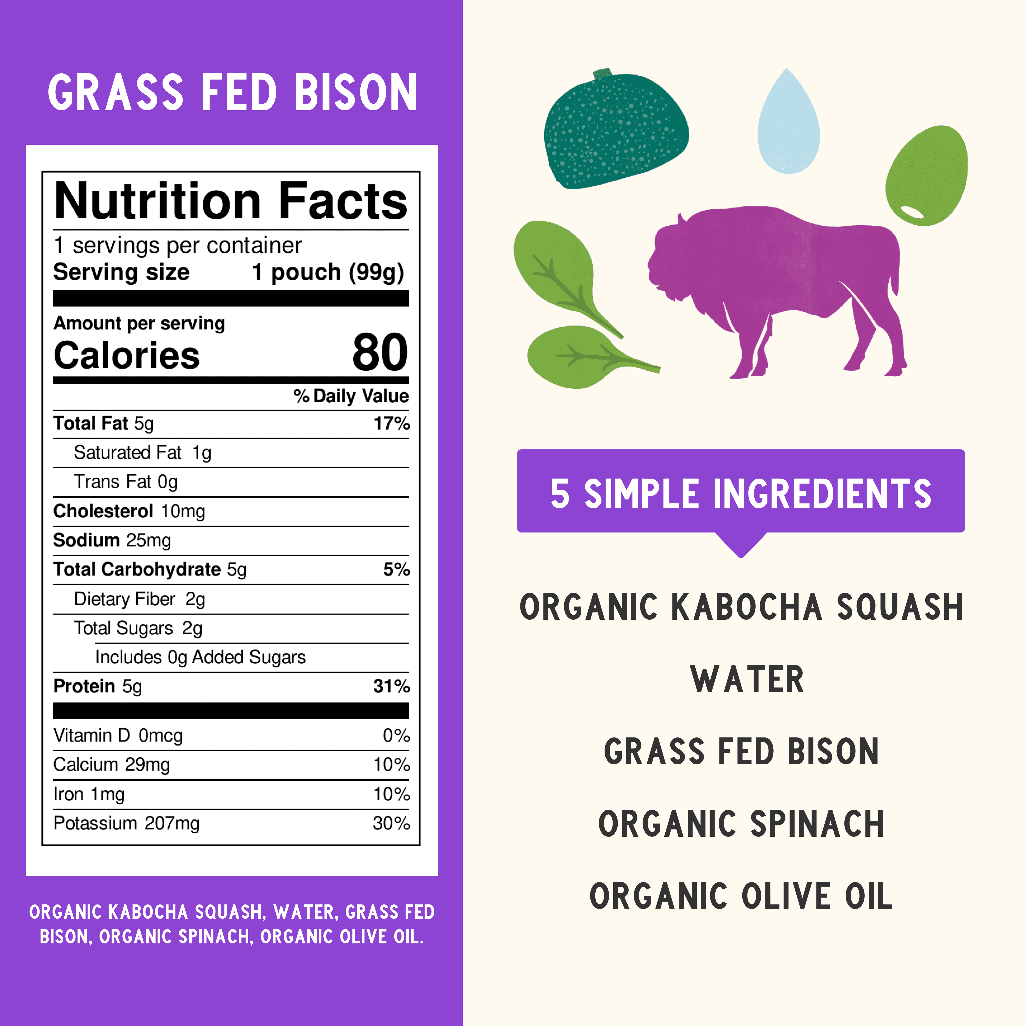 (6 Pack) Serenity Kids Grass Fed Bison with Organic Kabocha Squash & Spinach Stage 2, 6+ Months