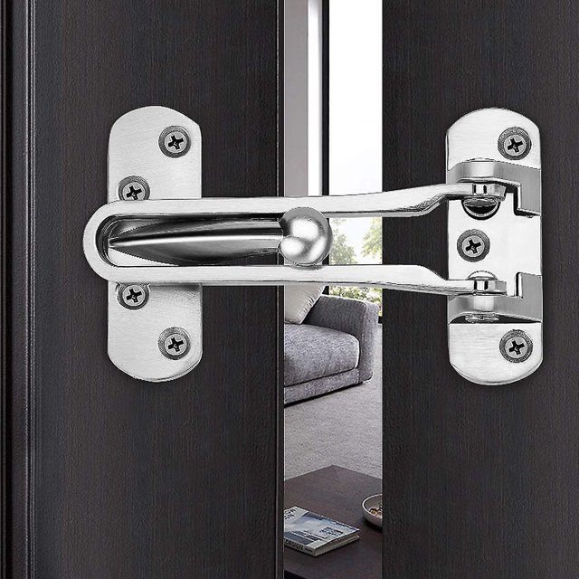 Home Security Door Lock Swing Bar Door Guard For Kids, Hotel Door Latch, Thicken Solid Zinc Alloy Reinforcement Lock, Silver Riilq