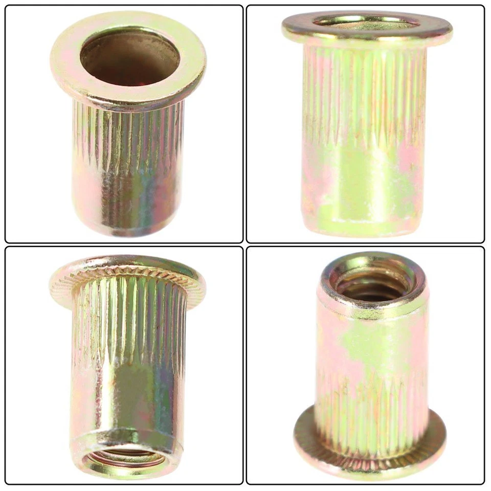 CIRCLE- 100 Pack M6 Metric Carbon Steel Rivet Nut Flat Head Threaded Insert Nutsert