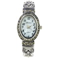 thumbnail image 3 of Silver Black Vintage Style Marcasite Crystal Oval Face Women's Bangle Cuff Watch, 3 of 5