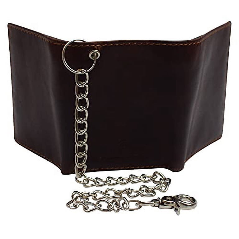 RFID Blocking Men's Classic Biker Chain Trifold Crazy Horse