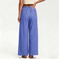 thumbnail image 4 of Karymi Linen&nbsp;Pants&nbsp;Women Elastic High Waist Plaid Wide Leg Pants, Casual Checkered Trousers with Side Pockets, Lightweight Palazzo Pants Womens Shorts, 4 of 7