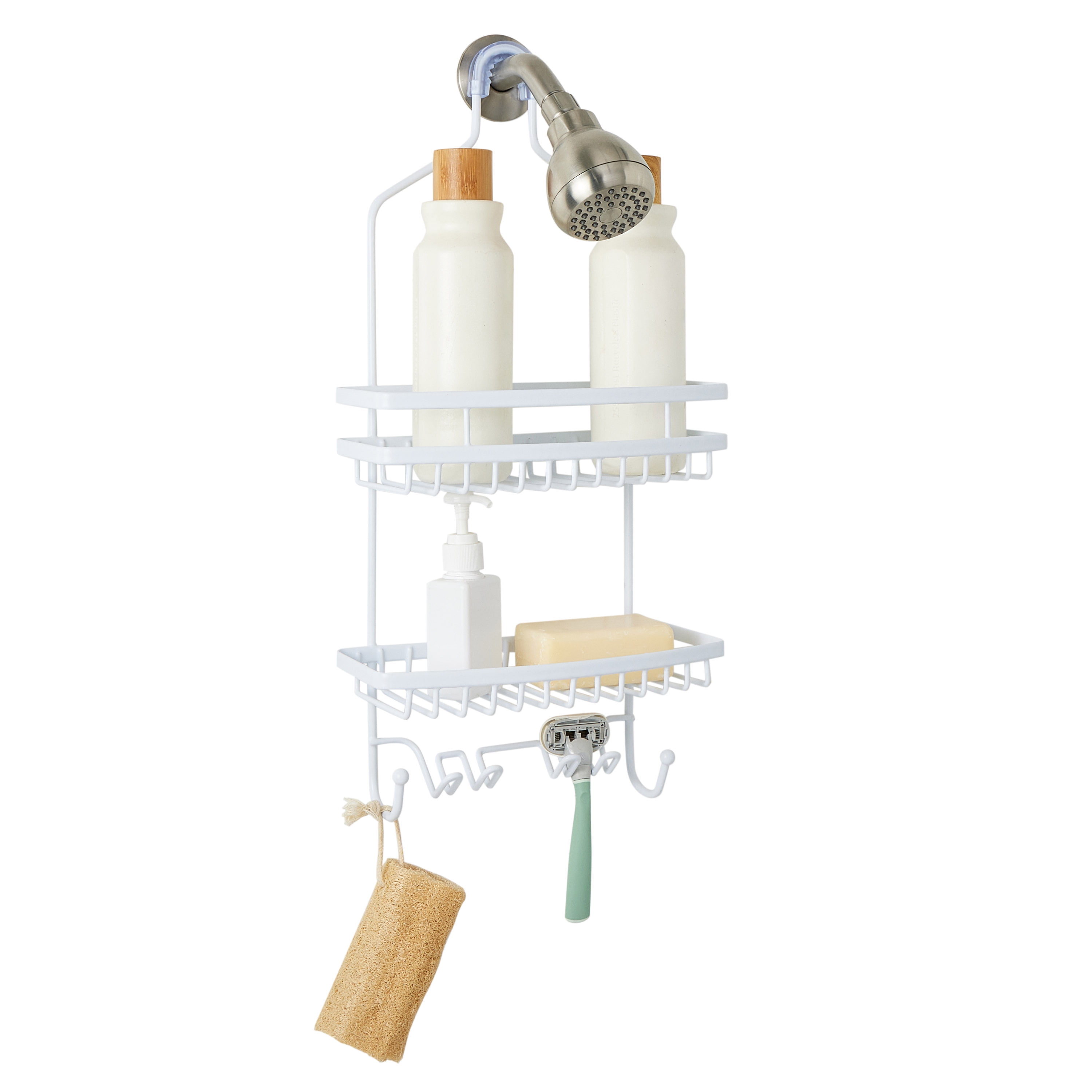 Bath Bliss Venice Metal 2 Shelf Tier Shower Caddy, White
