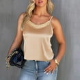 thumbnail image 2 of Holzkary Women's Lace Silk Satin Pajama Tank Tops V Neck Camisole Soft Spaghetti Strap Tops Loose Sleepwear Lace Suspenders Are Designed Sense Of Wearing A New Summer Plus Size Back Suit Beige L, 2 of 5