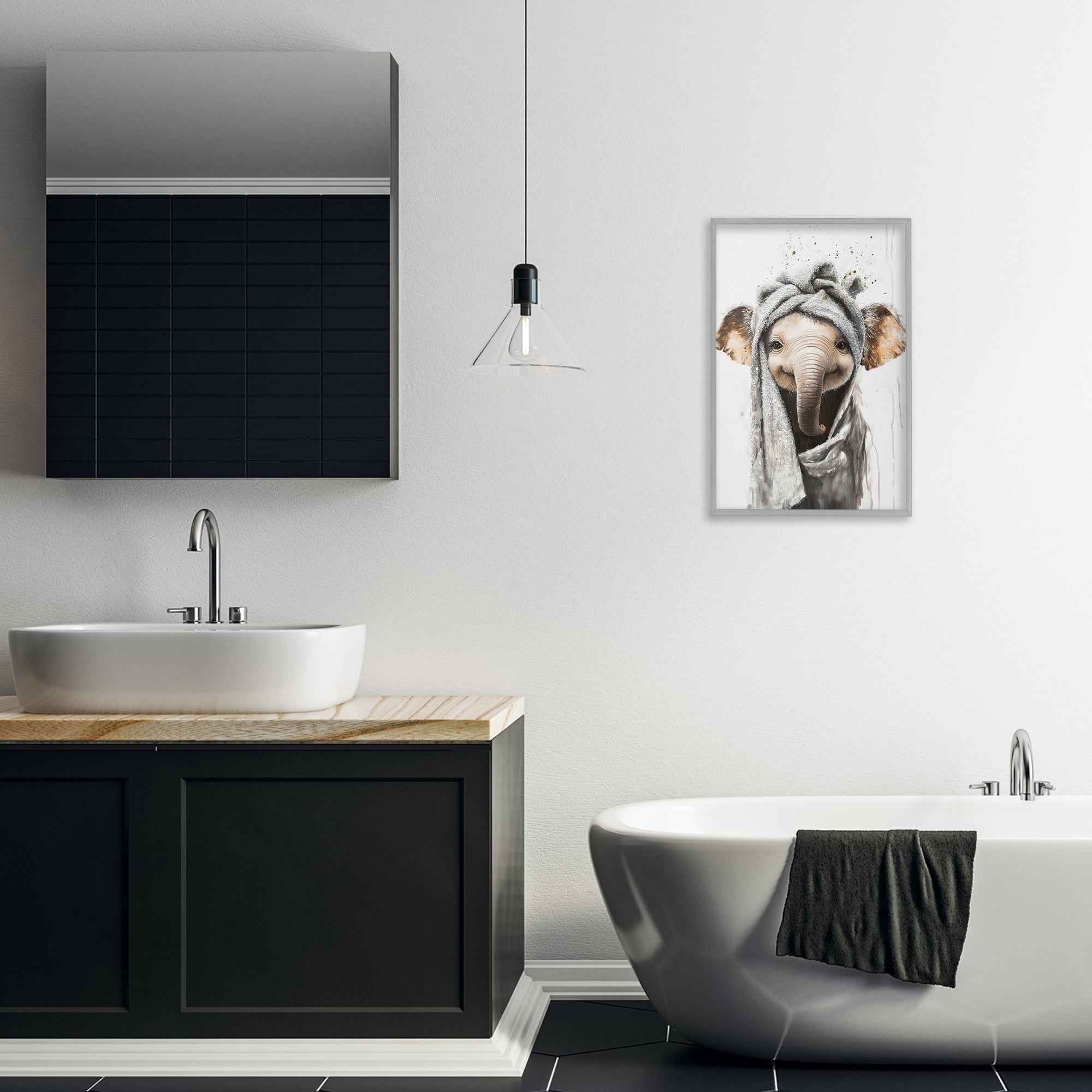 Stupell Industries Squeaky Clean Elephant Gray Framed Giclee Art, design by Tina LeCour