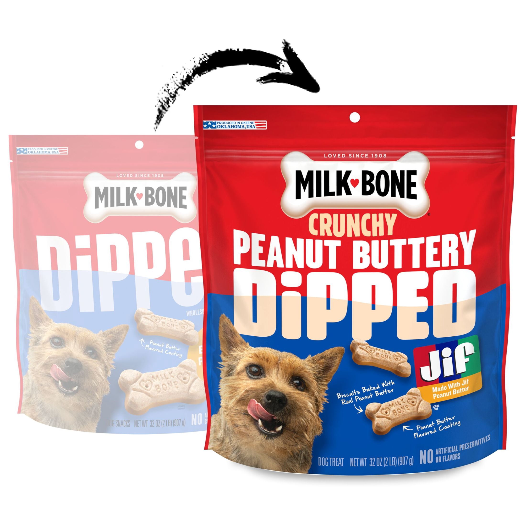 (4 pack) Milk Bone Peanut Buttery Dipped Dog Biscuits with Jif Peanut Butter, 32 oz Bag