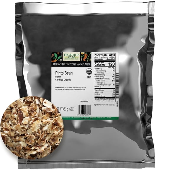 Frontier Co-op Certified Organic Pinto Bean Flakes, 16 oz. Bag