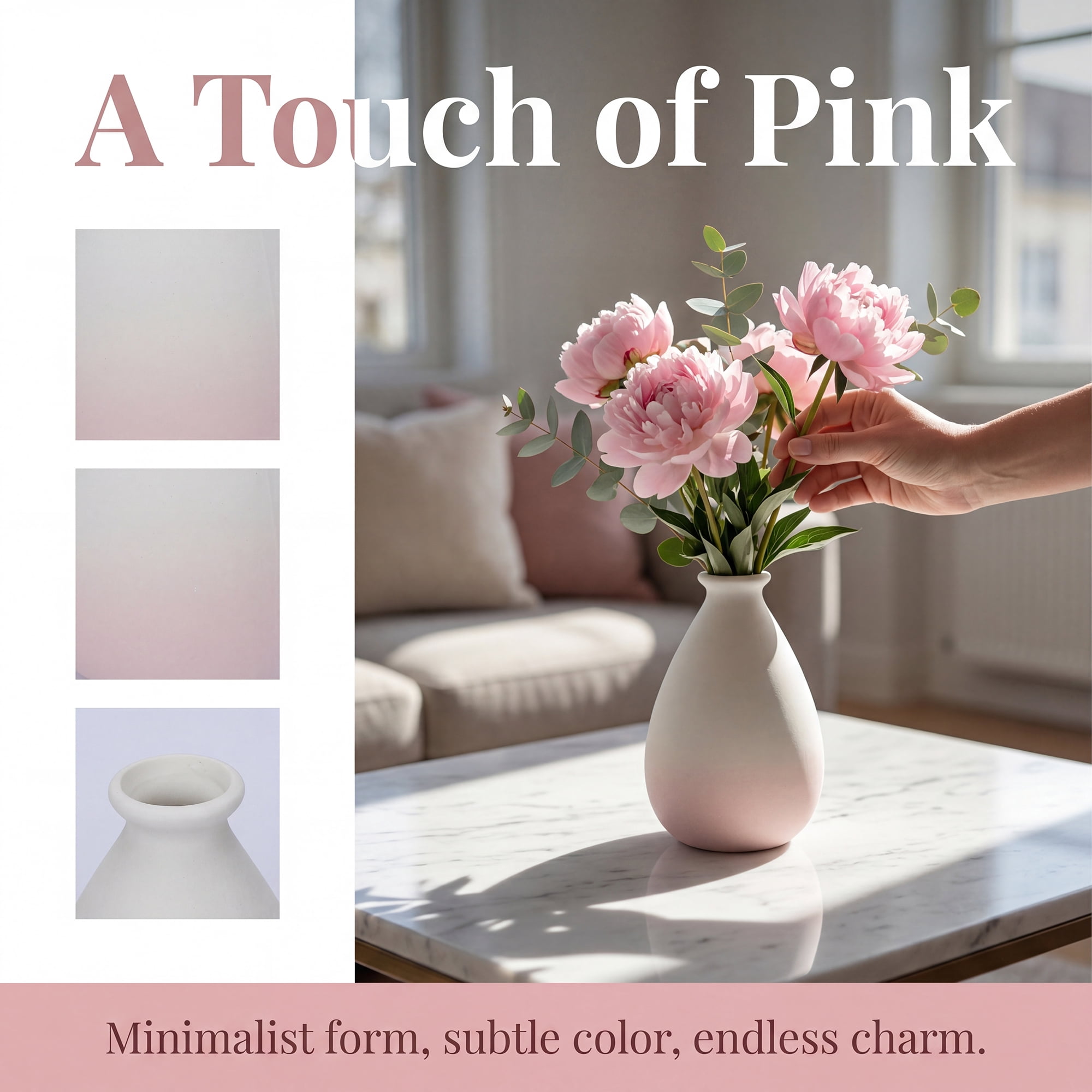 Unique Bargains Mini Ceramic Ribbed Bud Vase for Flower Pink 2.8"L x 2.8"W x 4.3"H