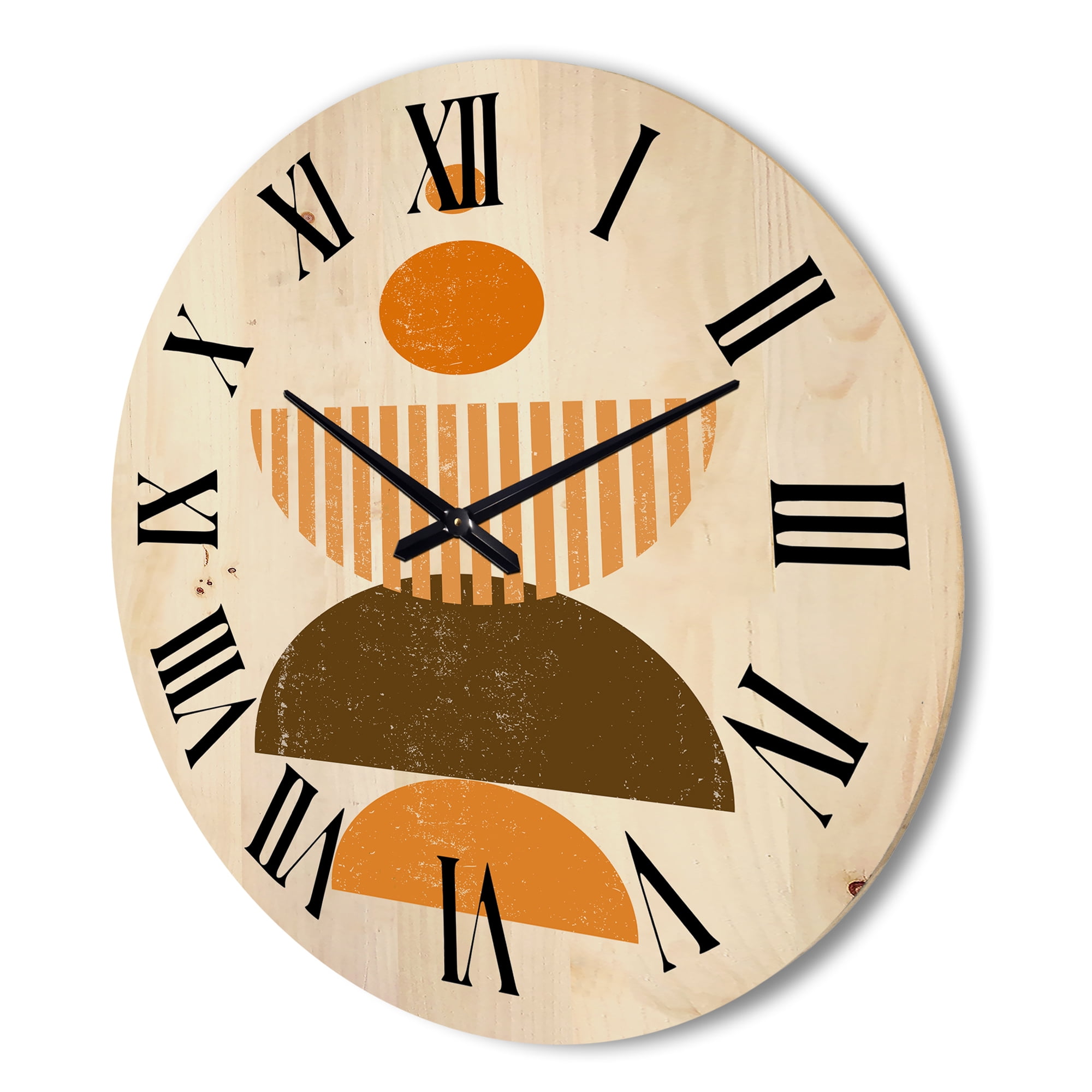 Designart 'Abstract Minimal Moon and Sun In Earth Tones I' Modern Wood Wall Clock