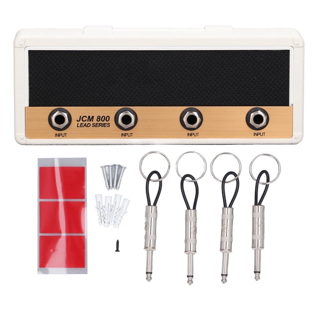 Porta llaves para amplificador de guitarra, soporte para llaves de metal, 4 llaveros con enchufe para guitarra, portátil, fácil de instalar, colgador de llaves para el hogar, interior, blanco