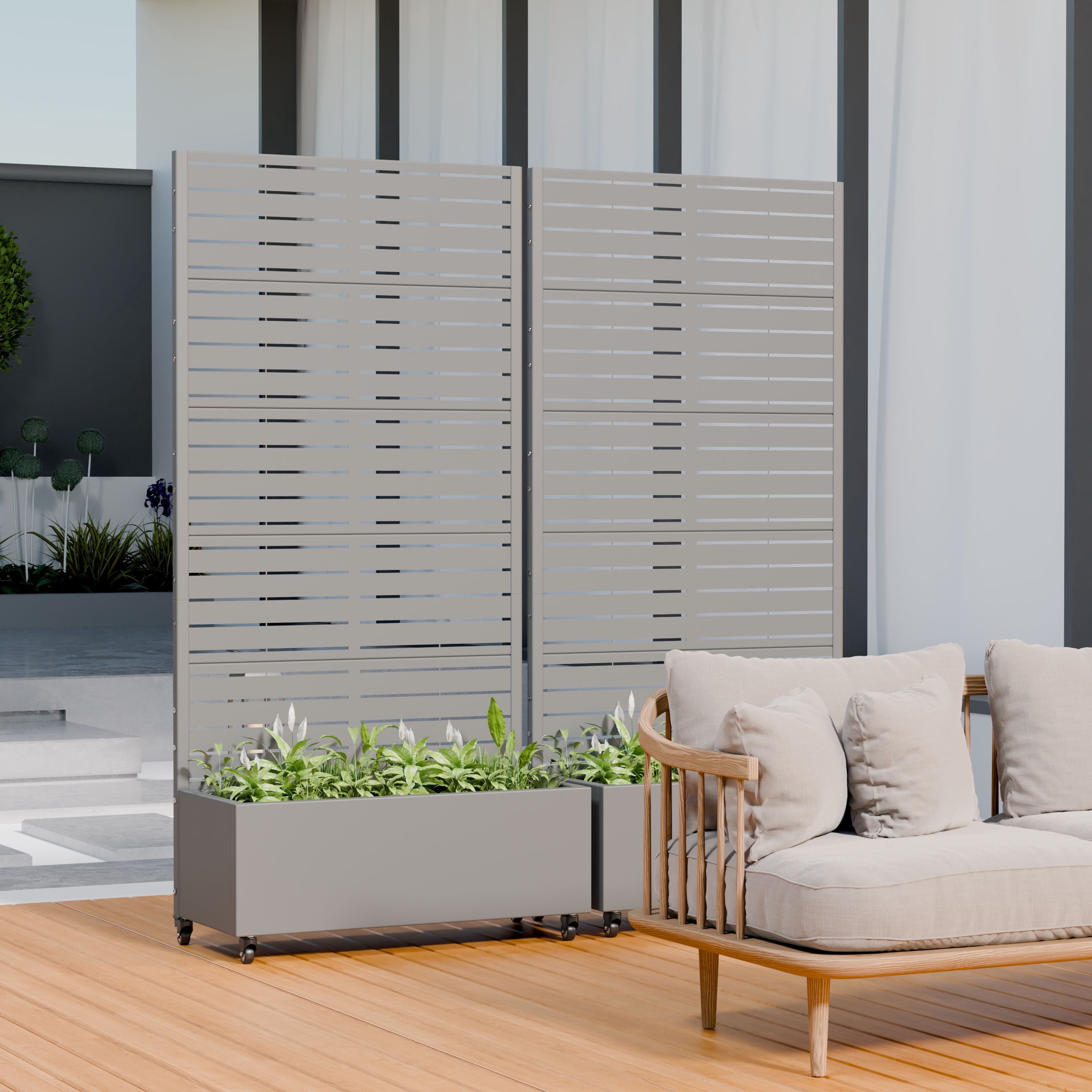 MAYEERTY 5 Panels Outdoor Metal Planter Box, Durable Weather-Resistant Planter, 2 pcs Decorative Metal Flower Box for Patio, Balcony, Garden