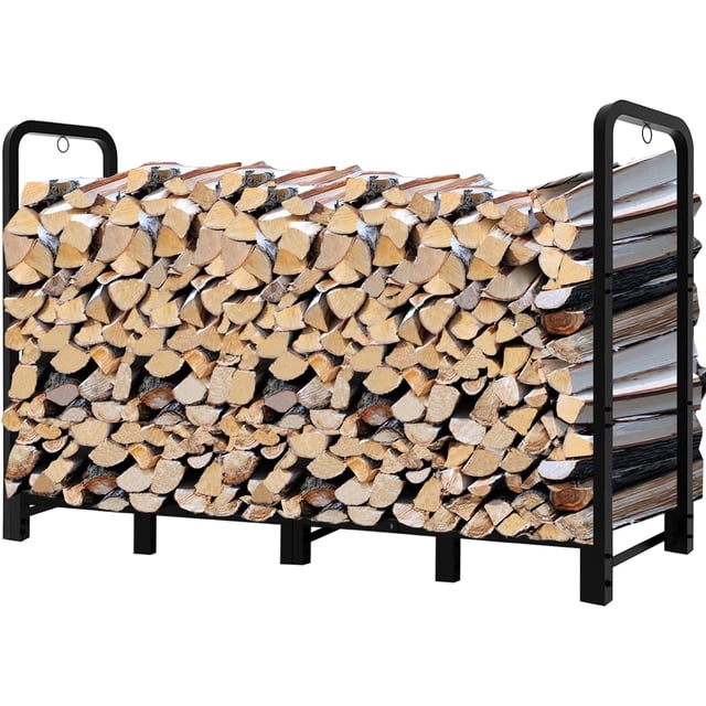 Support de Bois pour Foyer de 8 Pi, Réglable, pour Rangement Extérieur et Intérieur, Bûche – Support Empilable Robuste pour Bûches et Bois, Noir