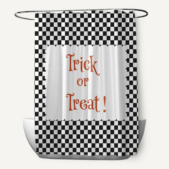 Simply Daisy 70" W x 73" L Halloween Trick or Treat Checks Polyester Shower Curtain, Black [1 Ct]