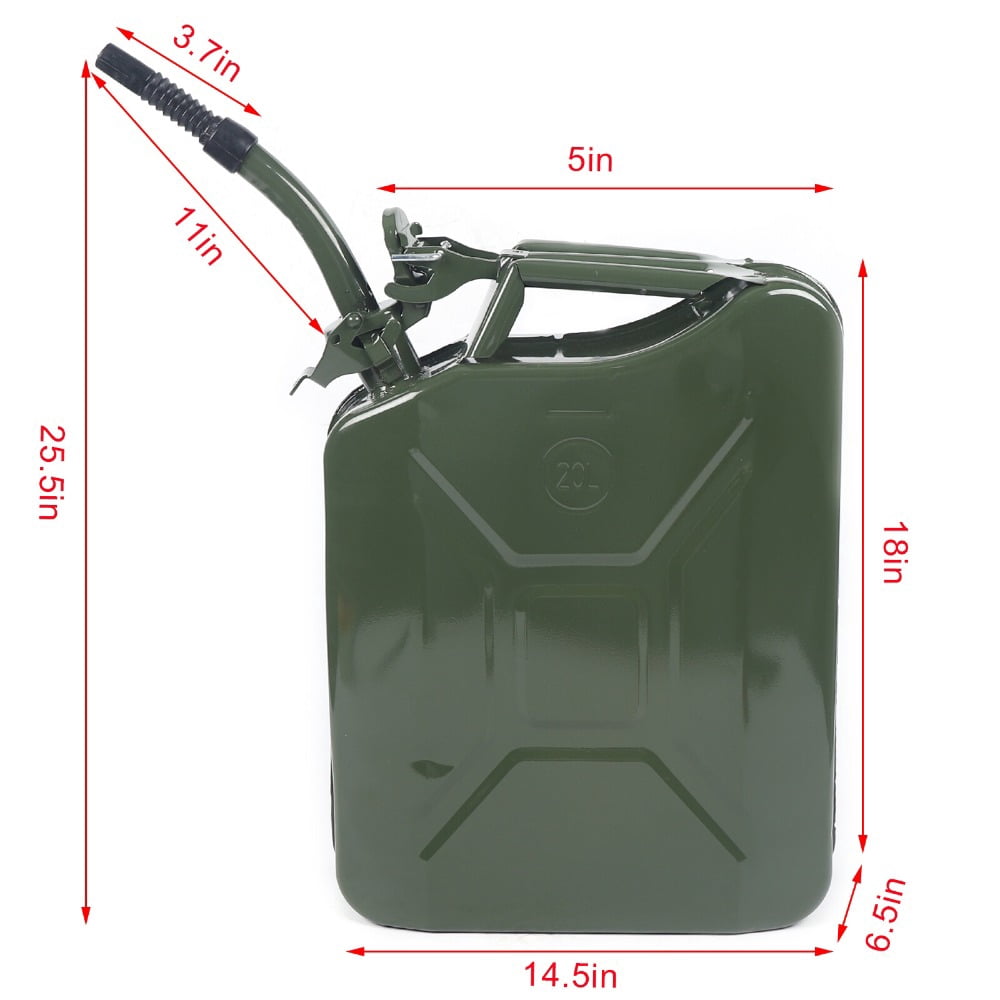 Portable 5.28 Gallon Steel Fuel Tank with Leak‑Proof Design, Flexible & Extended Spout – Heavy‑Duty 20L Gasoline Jerry Can for Camping, Emergency, Off‑Road & Outdoor Refueling