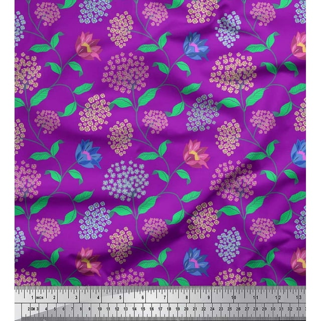 Soimoi Velvet Fabric Leaves & Floral Artistic Printed Fabric 1 Yard 58 Inch Wide