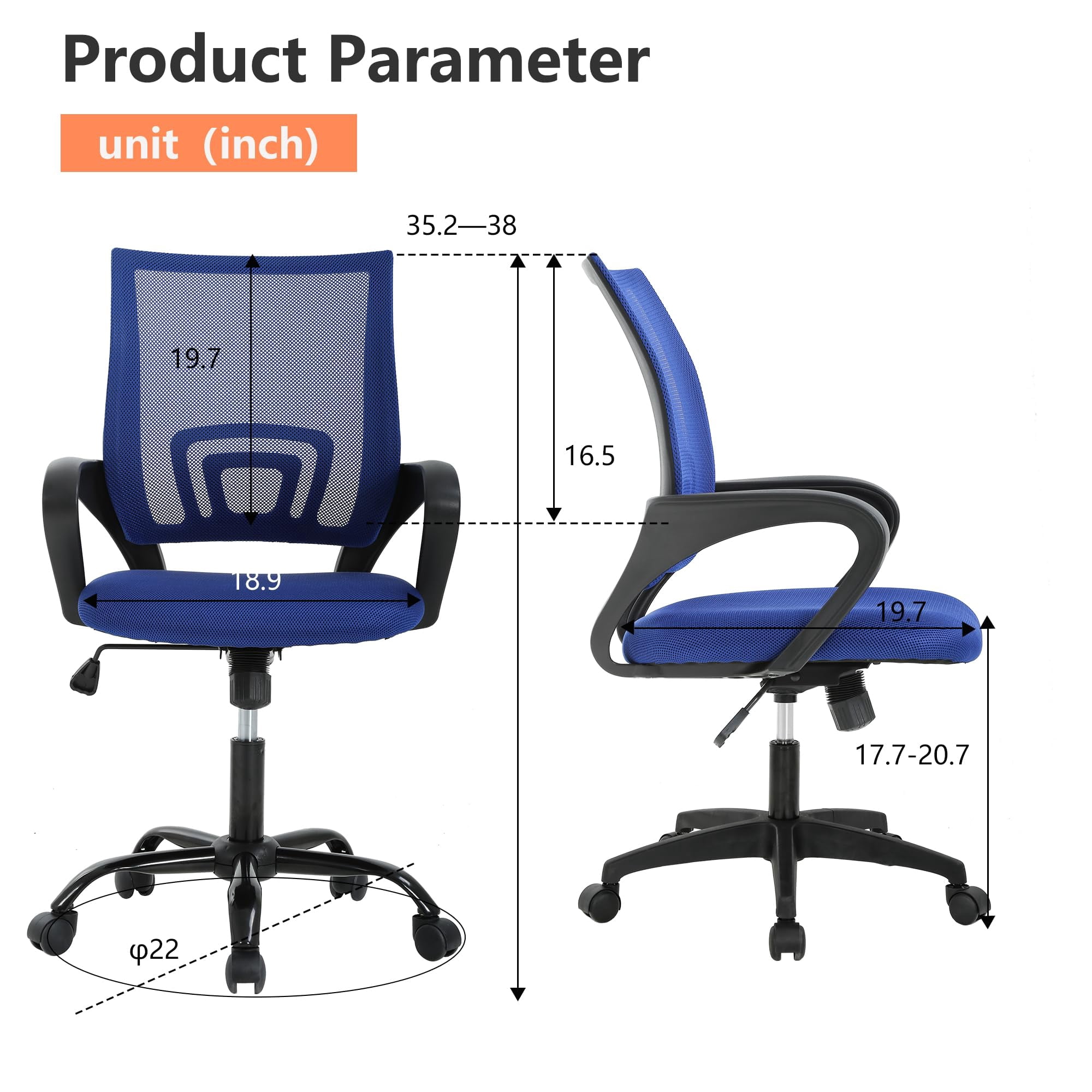 YRLLENSDAN Conference Room Chair Mesh Office Chair with Wheels Rolling Desk Chair with Arms Mesh Computer Chair for 250lb Adults Study Chair Adjustable Height,Blue