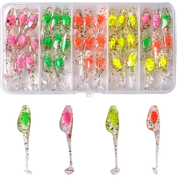 OROOTL Crappie Jigs Lure Kit, Crappie Lures Crappie Jig Heads Hooks Soft Plastic Fishing Lures Split-Tail Grub Baits for Crappie Fishing Panfish Bluegill Lures 40pcs/46pcs
