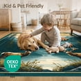 thumbnail image 4 of ODIKA 9'x12' Washable Area Rug Non-Slip, Chair-Friendly Vintage Rustic Mountain Tableau With Cloud Sky And Cabin Wildlife for Dining Room, Basement, Large Office, 4 of 7