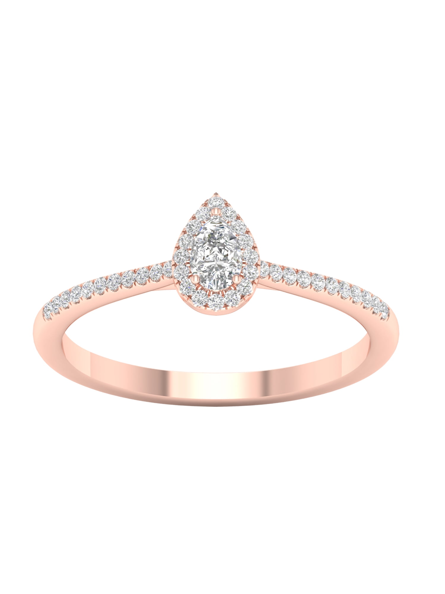 Imperial 1/4 Ct TDW Pear Diamond Halo Engagement Ring in 10K Rose Gold (H-I, I2)