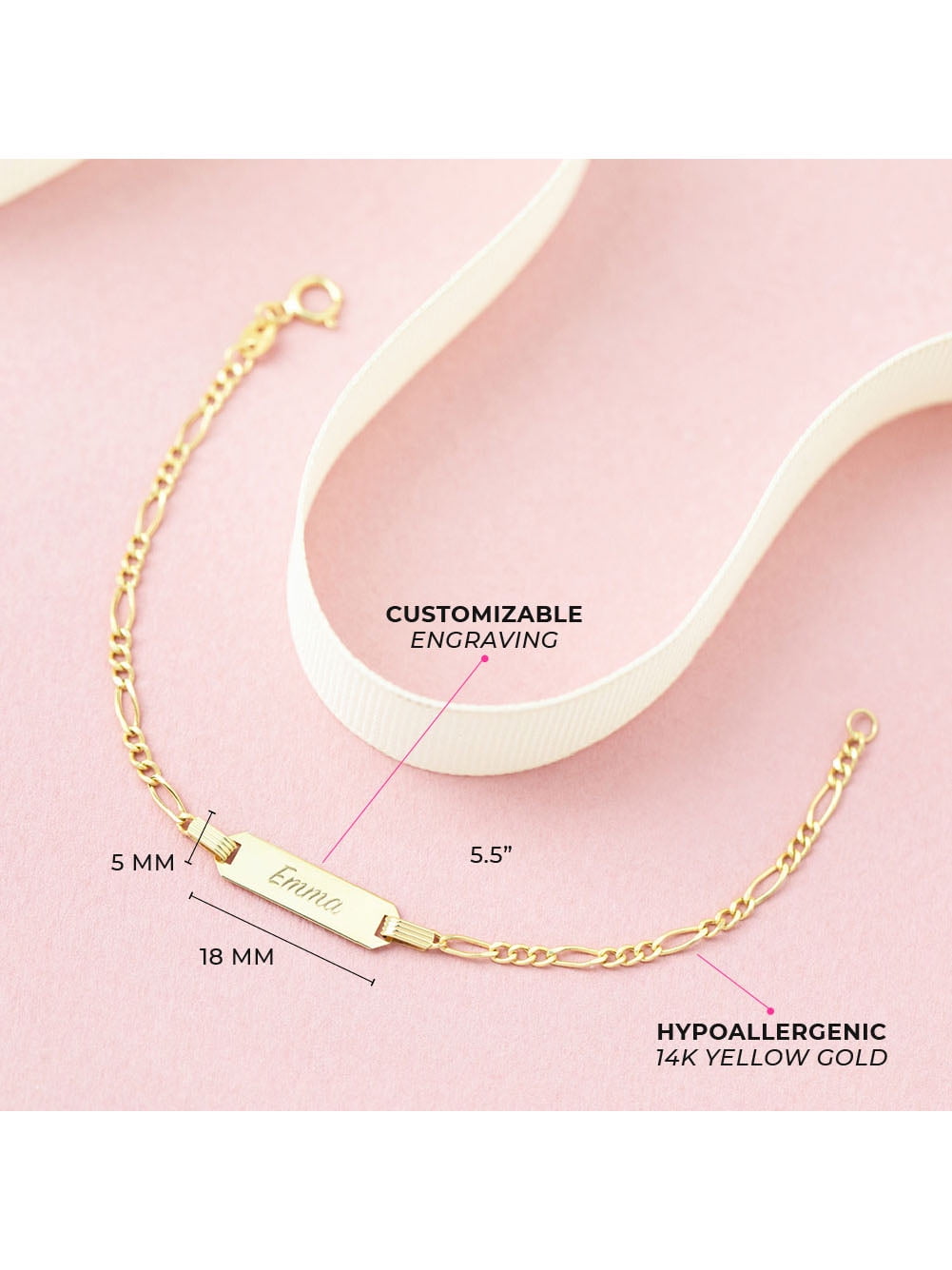 Engravable ID Figaro 5.5" Baby/Toddler/Kids Bracelet - 14k Gold