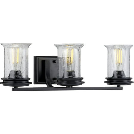 

Winslett Collection Three-Light Matte Black Clear Seeded Glass Coastal Bath Vanity Light