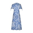 thumbnail image 4 of SMihono Robe Maxi Boho d'Été pour Femmes Grande Taille Femmes 2023 Robe Boho d'Été Nœud devant Col en V Profond Manches Courtes Floral Décontracté Fête Plage Robes Maxi Plage Robe d'Été, 4 of 4