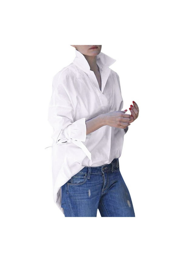 Button Down Shirts for Women Plus Size Long Sleeve Casual Tops Solid Elegant Business White Winter Fall Blouse