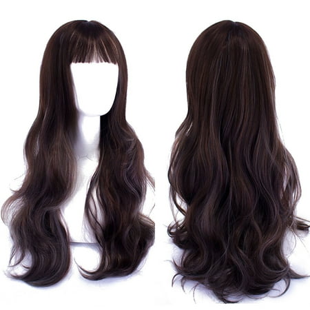 

Long Curly Hair Big Wave Mid Parting Bangs Wig Set