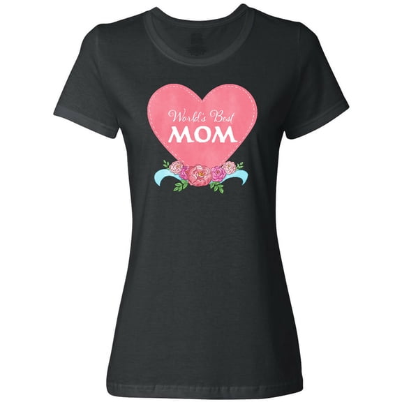 Inktastic World's Best Mom in Pink Heart with Flowers Women's T-Shirt