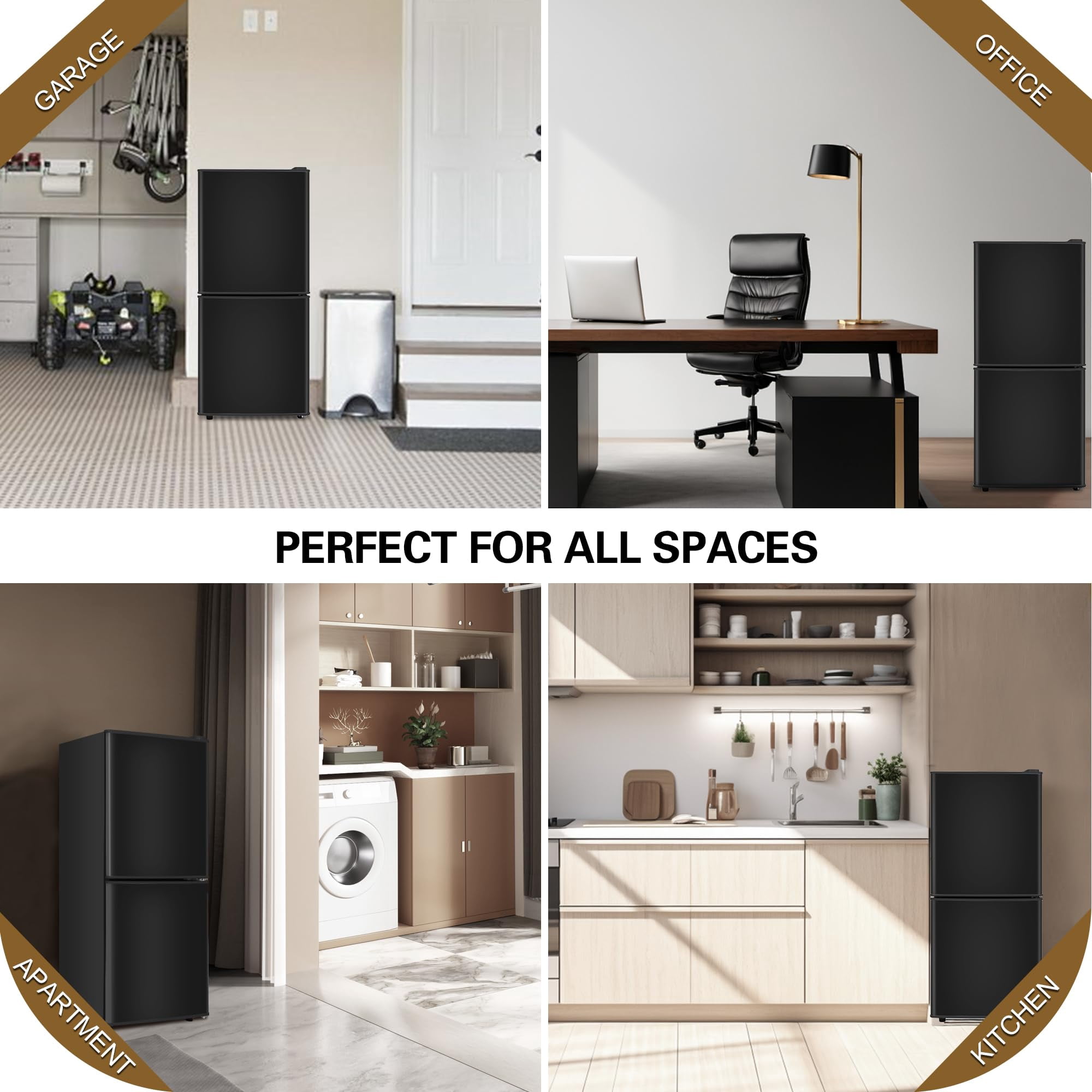 4.2 Cu.Ft Small Fridge with Freezer, 7 Level Adjustable Thermostat, 2 Door Design, Removable Glass Shelves, Quiet 38dB Energy Saving for Dorm Office Kitchen, Black