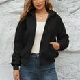 thumbnail image 2 of Chaqueta de mujer con cuello vuelto, manga larga, cremallera, bolsillos y puños acanalados, talla S, abrigo negro mullido, 2 of 6