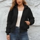 thumbnail image 2 of Abrigo Esponjoso Manga Larga Bolsillos En Los Puños Con Cremallera Cuello Vuelto Chaqueta Esponjosa Para Mujer Negro L, 2 of 6