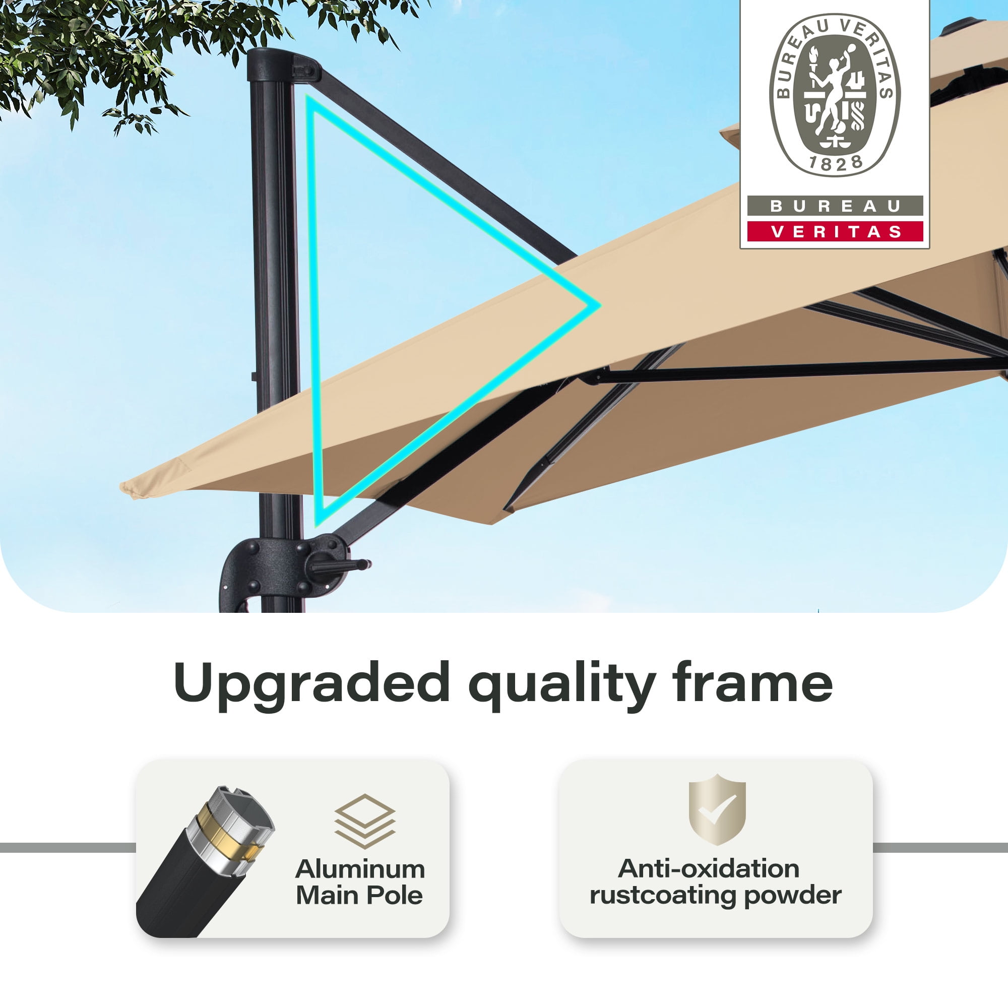 LAUSAINT HOME 9 X 12FT Patio Umbrella Outdoor Cantilever Rectangle 360°Rotation Aluminum Offset Umbrella for Garden Deck Pool Patio, Beige