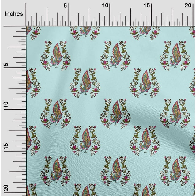 oneOone Viscose Chiffon Fabric Leaves|Floral & Peacock Block Printed Craft Fabric BTY 42 Inch Wide